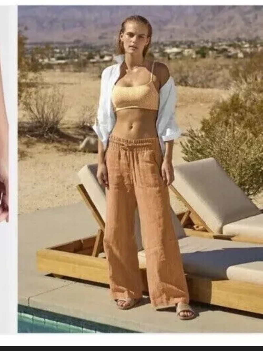 Athleta Cabo Linen-Textured Wide Leg Pants in Seina Beige